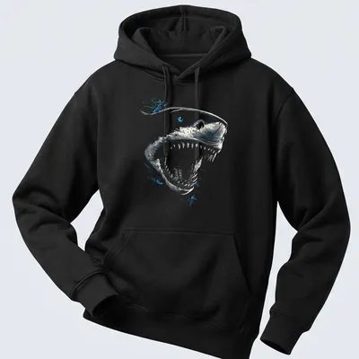 Illustrative Tiger Shark with striking blue eyes on a — printed on a unisex hoodie