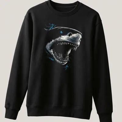 Illustrative Tiger Shark with striking blue eyes on a — printed on a unisex sweatshirt