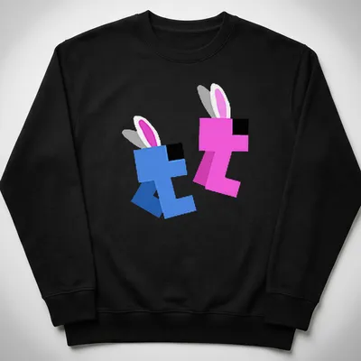 Cute kawaii design of blue and pink rabbits with the text Together And Bunny Blips — printed on a unisex sweatshirt