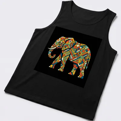 Tribal geometric elephant illustration in vibrant colors on a — printed on a tank top