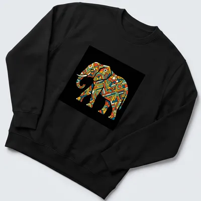 Tribal geometric elephant illustration in vibrant colors on a — printed on a unisex sweatshirt
