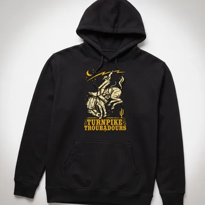 Vintage western t-shirt featuring a cowboy riding a horse with Turnpike Troubadours text — printed on a unisex hoodie