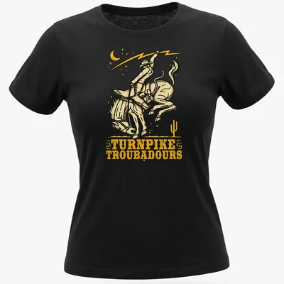 Vintage western t-shirt featuring a cowboy riding a horse with Turnpike Troubadours text — printed on a women's shirt