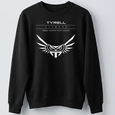 Minimalist black and white design featuring an owl and text from Blade Runner. — printed on a unisex sweatshirt