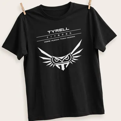 Minimalist black and white design featuring an owl and text from Blade Runner. — printed on a unisex t-shirt