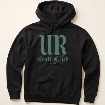 Green and white typography t-shirt featuring UR Golf Club established 2001 — printed on a unisex hoodie