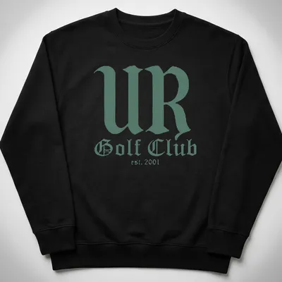 Green and white typography t-shirt featuring UR Golf Club established 2001 — printed on a unisex sweatshirt