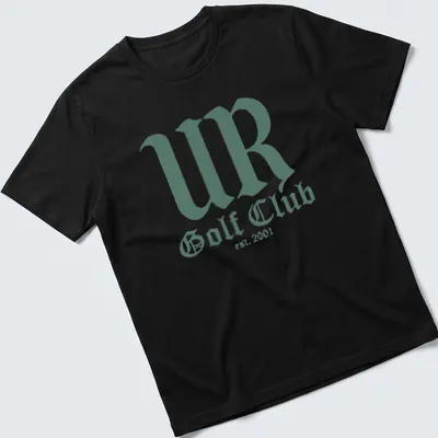 Green and white typography t-shirt featuring UR Golf Club established 2001 — printed on a unisex t-shirt