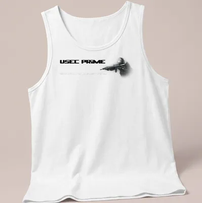 Digital art of a tactical soldier with USEC PRIME text in black, white, and gray. — printed on a tank top