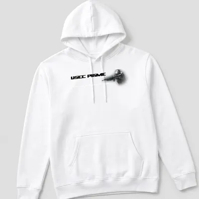 Digital art of a tactical soldier with USEC PRIME text in black, white, and gray. — printed on a unisex hoodie