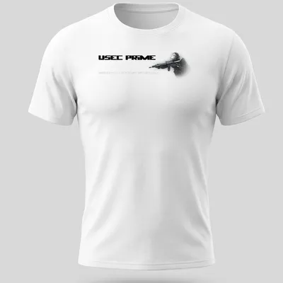 Digital art of a tactical soldier with USEC PRIME text in black, white, and gray. — printed on a unisex t-shirt