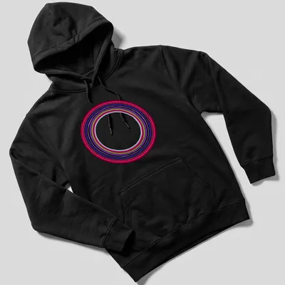 Abstract line art of endless colorful circles in red, purple, green, blue, and black — printed on a unisex hoodie