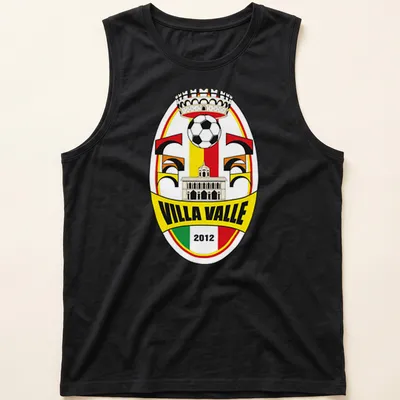 Villa Valle football club crest printed in yellow, red, green, black, and white on a — printed on a tank top
