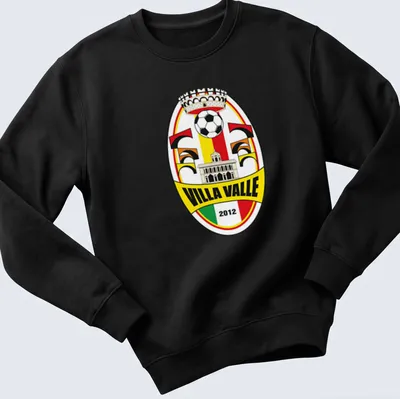 Villa Valle football club crest printed in yellow, red, green, black, and white on a — printed on a unisex sweatshirt