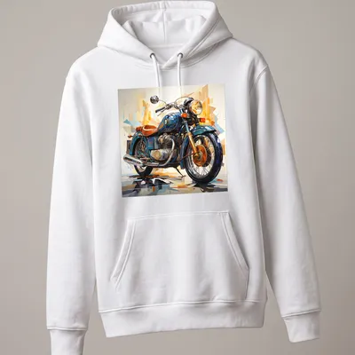 Abstract geometric design of a vintage motorcycle in vibrant colors — printed on a unisex hoodie
