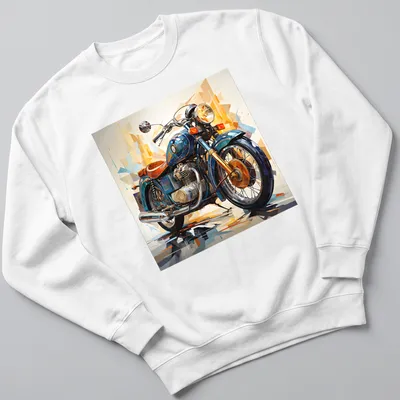 Abstract geometric design of a vintage motorcycle in vibrant colors — printed on a unisex sweatshirt