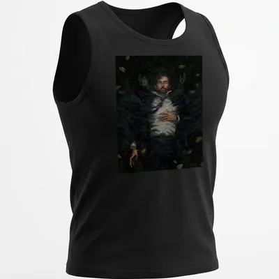 Realistic print of a submerged man with the text 'Water Rots The Body' — printed on a tank top
