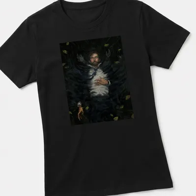Realistic print of a submerged man with the text 'Water Rots The Body' — printed on a women's shirt