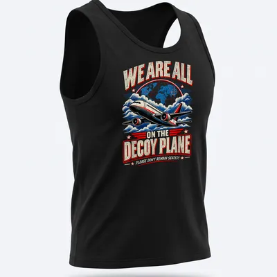 Vintage retro airplane graphic with humorous text about air travel. — printed on a tank top