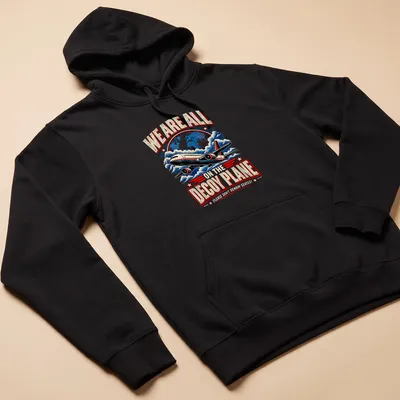 Vintage retro airplane graphic with humorous text about air travel. — printed on a unisex hoodie