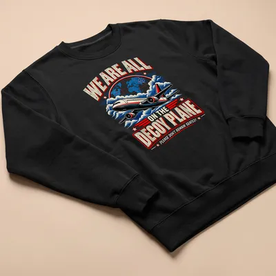 Vintage retro airplane graphic with humorous text about air travel. — printed on a unisex sweatshirt