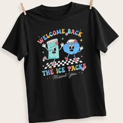 Colorful cartoon ice pack characters with welcome back text