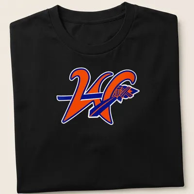 Bold graphic KC logo with text 'Westwood Warriors' in orange and blue