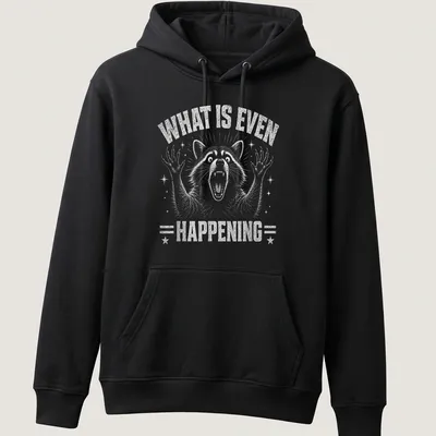 Vintage distressed T-shirt with a yelling raccoon and humorous text — printed on a unisex hoodie