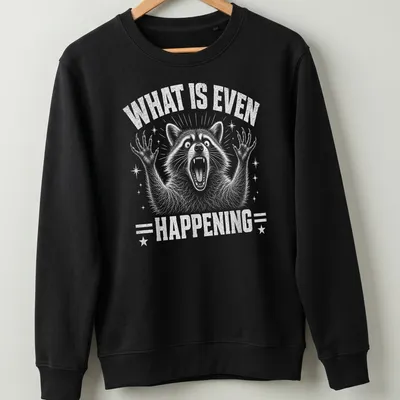 Vintage distressed T-shirt with a yelling raccoon and humorous text — printed on a unisex sweatshirt