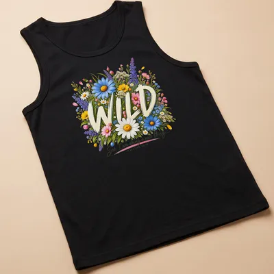 Colorful floral illustration with the text 'WILD See, I am doing a new thing... - ISAIAH 43:19' on a — printed on a tank top